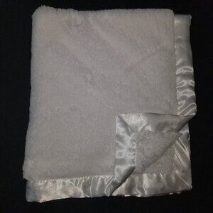 Mud Pie Solid White Baby Blanket Lovey SOFT Fleece Satin Trim 30" x 35"